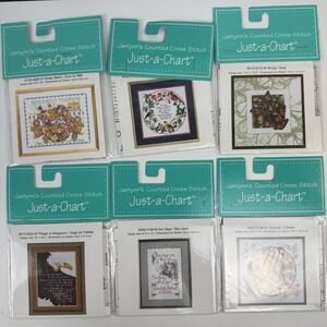 Janlynn‎ Just-a-Chart Cross Stitch Lot 6 NOS Patterns Eagle Celestial Floral